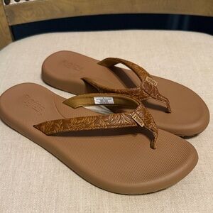 Flojos Vegan Leather Western Inspired Brown Sandals, Size 8